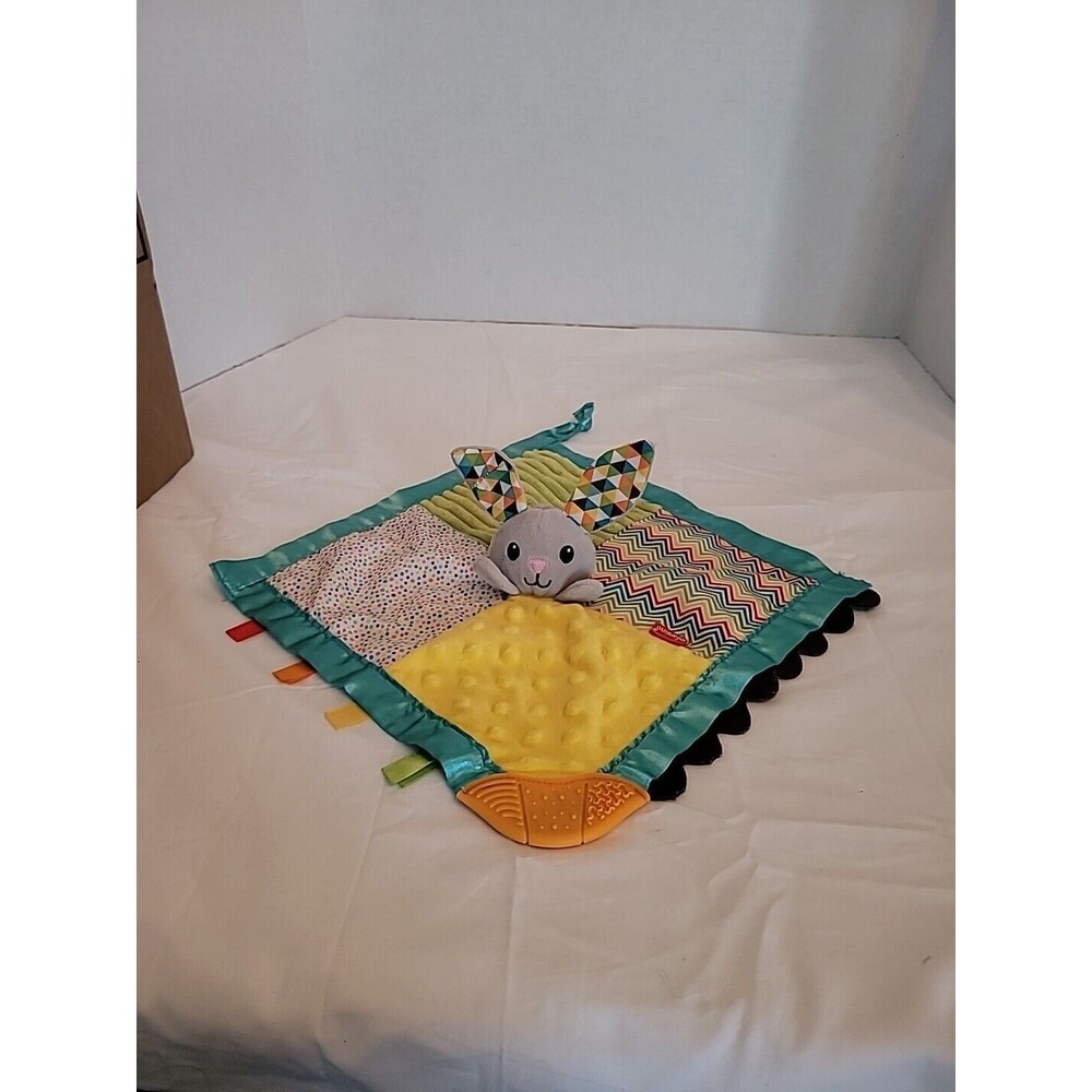 Infantino  Bunny Rabbit Security Baby Blanket Lovey Teether Crinkle Ears Satin